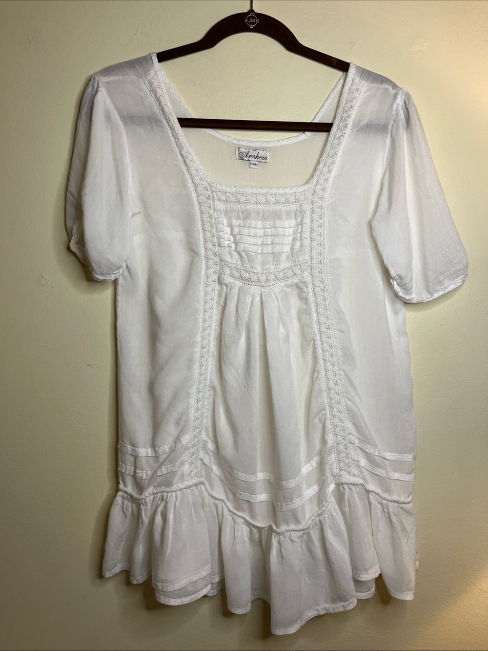 Arnhem White Cotton Peasant Blouse with Pintuck & Lace